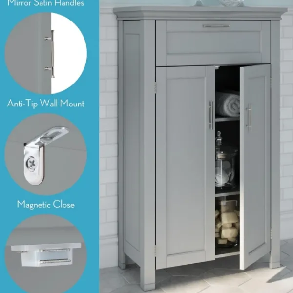 Cabinets & Sideboards-Kirkland's Home Two-Door Top Shelf Cabinet Gray