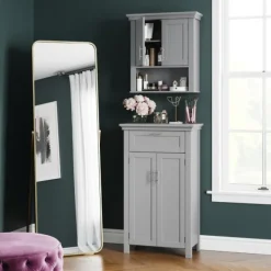 Cabinets & Sideboards-Kirkland's Home Two-Door Top Shelf Cabinet Gray