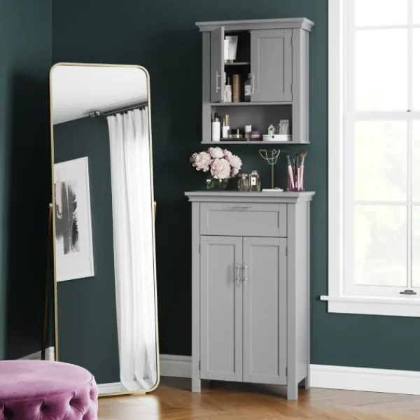 Cabinets & Sideboards-Kirkland's Home Two-Door Top Shelf Cabinet Gray