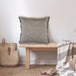Pillows-Kirkland's Home Two-Tone Gray Woven Accent Pillow Gray/White