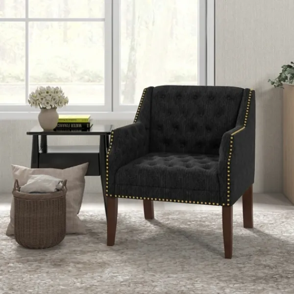 Accent Chairs-Kirkland's Home Upholstered Button Tufted Accent Chair Black