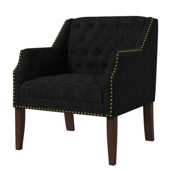 Accent Chairs-Kirkland's Home Upholstered Button Tufted Accent Chair Black