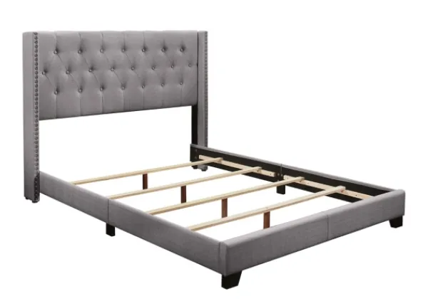 Beds & Headboards-Kirkland's Home Upholstered Button Tufted Wing King Bed Gray
