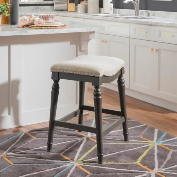 Bar Stools & Counter Height Stools-Kirkland's Home Upholstered Curved Seat Counter Stool Gray