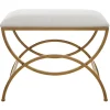 Benches & Ottomans-Kirkland's Home Upholstered Gold Metal Arched Frame Bench White