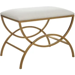 Benches & Ottomans-Kirkland's Home Upholstered Gold Metal Arched Frame Bench White