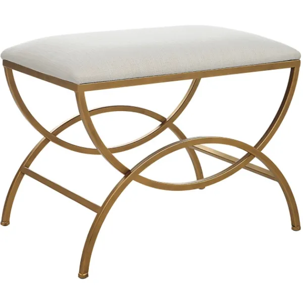 Benches & Ottomans-Kirkland's Home Upholstered Gold Metal Arched Frame Bench White