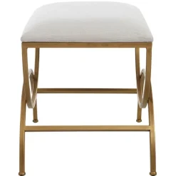 Benches & Ottomans-Kirkland's Home Upholstered Gold Metal Arched Frame Bench White