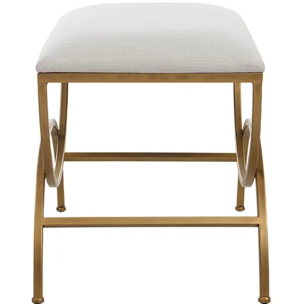Benches & Ottomans-Kirkland's Home Upholstered Gold Metal Arched Frame Bench White