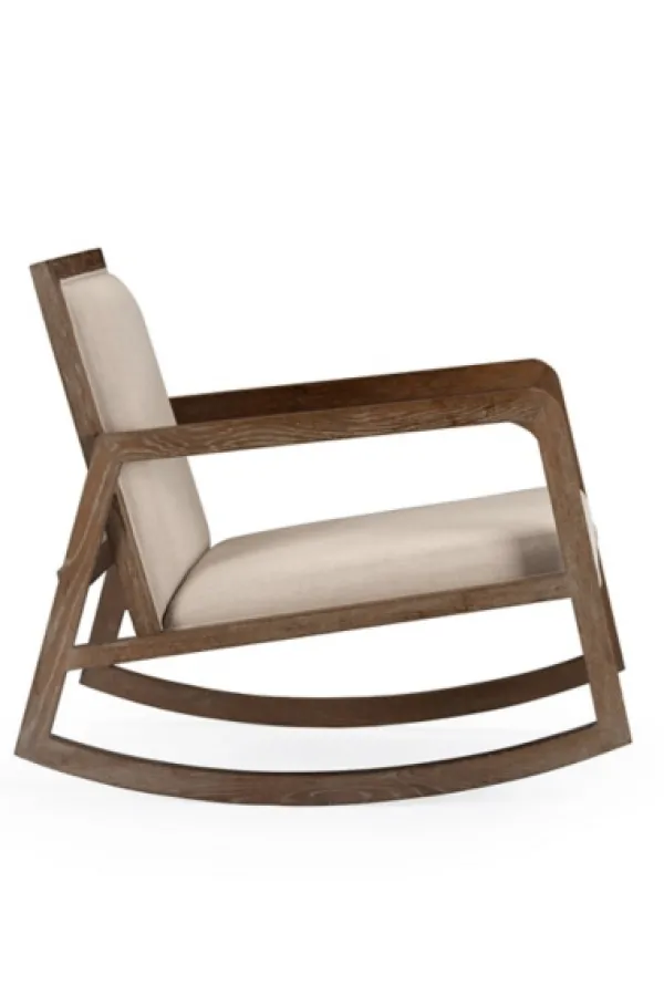 Accent Chairs-Kirkland's Home Upholstered Linen Wood Rocker Accent Chair Ivory