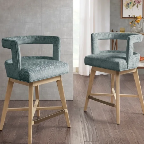 Bar Stools & Counter Height Stools-Kirkland's Home Upholstered Low Back Swivel Counter Stool Blue
