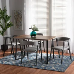 Dining Tables-Kirkland's Home Upholstered Metal Frame 5-Pc. Dining Set Gray