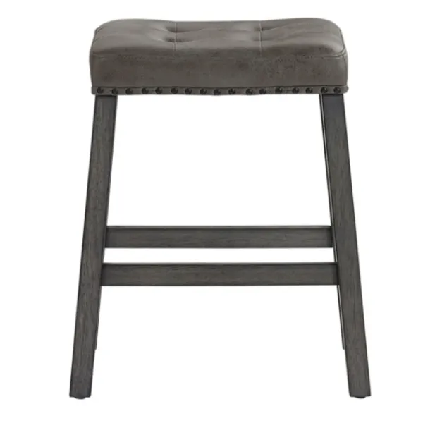 Bar Stools & Counter Height Stools-Kirkland's Home Upholstered Nailhead Counter Stools, Set Of 2 Gray