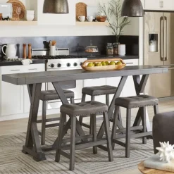 Bar Stools & Counter Height Stools-Kirkland's Home Upholstered Nailhead Counter Stools, Set Of 2 Gray