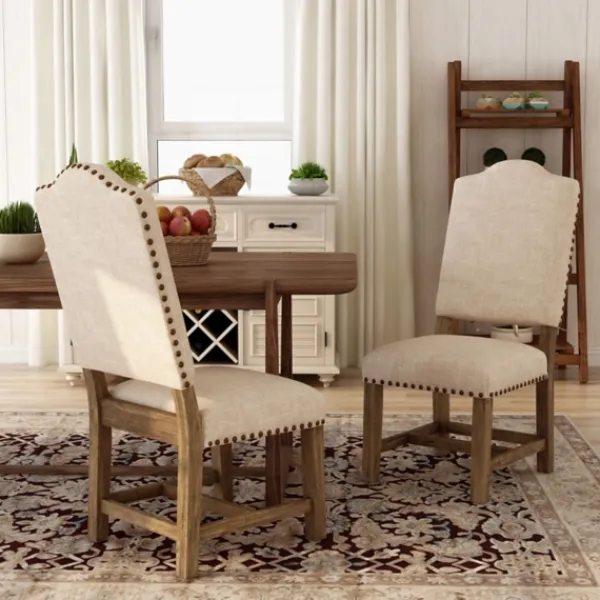 Dining Chairs-Kirkland's Home Upholstered Oak Wood Dining Chairs, Set Of 2 Tan