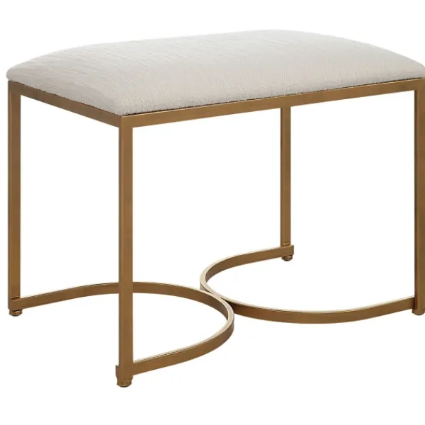 Benches & Ottomans-Kirkland's Home Upholstered Seat And Gold Metal Bench White