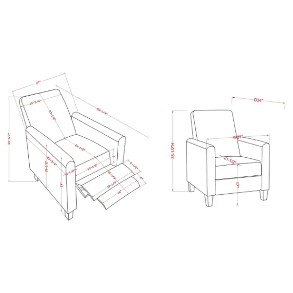 Accent Chairs-Kirkland's Home Upholstered Slim Push-Back Recliner Ivory