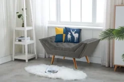 Benches & Ottomans-Kirkland's Home Upholstered Tufted Button Curved Bench Gray