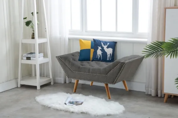 Benches & Ottomans-Kirkland's Home Upholstered Tufted Button Curved Bench Gray