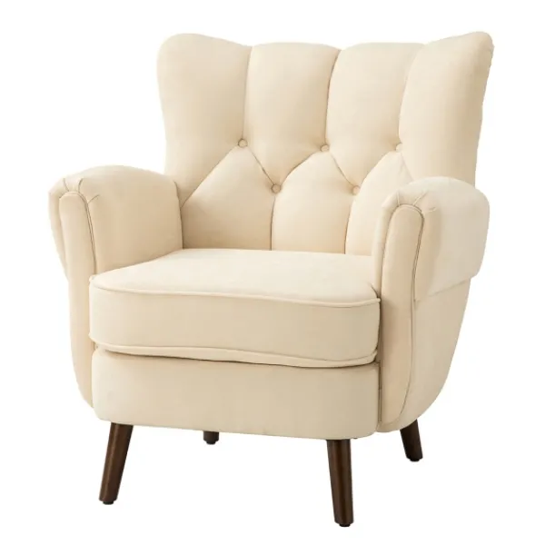 Accent Chairs-Kirkland's Home Upholstered Tufted Wingback Accent Chair Ivory
