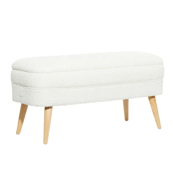 Benches & Ottomans-Kirkland's Home Upholstered Wood Leg Storage Bench Ivory