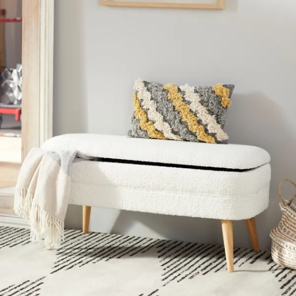 Benches & Ottomans-Kirkland's Home Upholstered Wood Leg Storage Bench Ivory