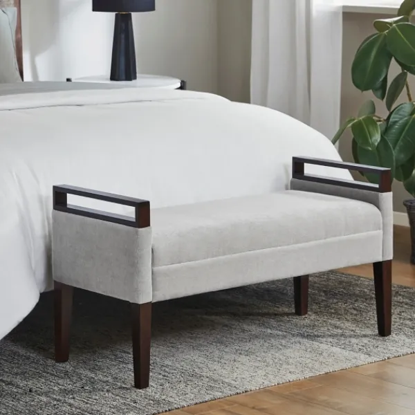 Benches & Ottomans-Kirkland's Home Upholstered Wood Trim Bench Gray