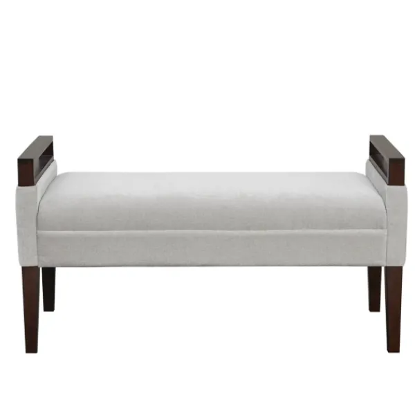 Benches & Ottomans-Kirkland's Home Upholstered Wood Trim Bench Gray