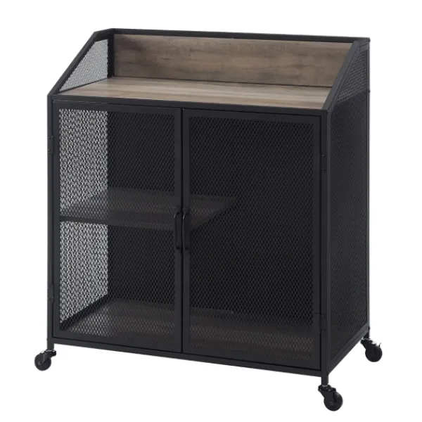 Cabinets & Sideboards-Kirkland's Home Urban Mesh Door Rolling Bar Cabinet Gray
