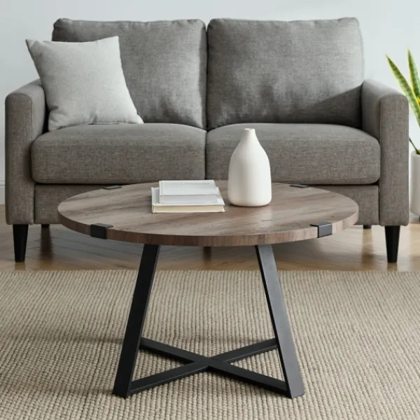 Coffee Tables-Kirkland's Home Urban Rustic Round Coffee Table Gray