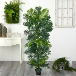 Trees & Topiaries-Kirkland's Home Uv-Safe Areca Palm Tree In Nursery Planter, 70 In.