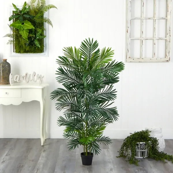 Trees & Topiaries-Kirkland's Home Uv-Safe Areca Palm Tree In Nursery Planter, 60 In.