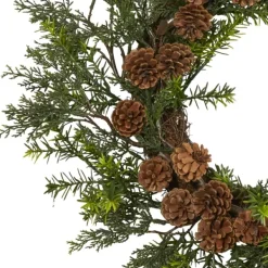 Wreaths-Kirkland's Home Uv-Safe Cedar Grass And Pine Cone Wreath Green/Brown