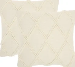 Pillows-Kirkland's Home Vanilla Knotted Lattice Throw Pillows, Set Of 2 Ivory