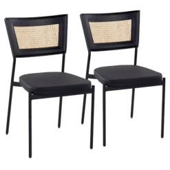 Dining Chairs-Kirkland's Home Vegan Leather And Rattan Dining Chairs, Set Of 2 Black/Tan