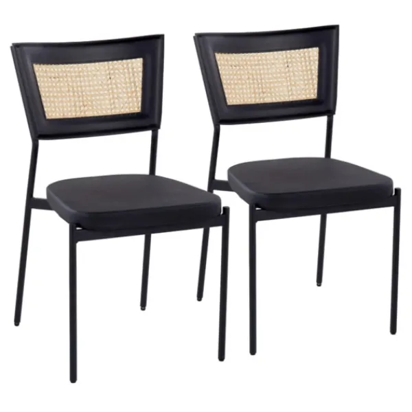 Dining Chairs-Kirkland's Home Vegan Leather And Rattan Dining Chairs, Set Of 2 Black/Tan