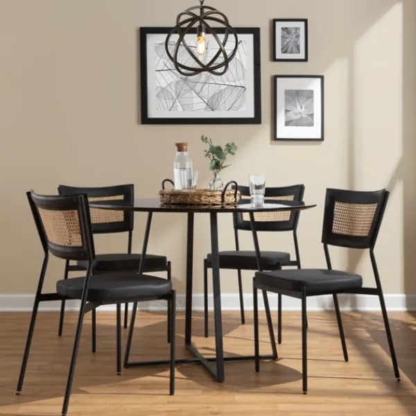 Dining Chairs-Kirkland's Home Vegan Leather And Rattan Dining Chairs, Set Of 2 Black/Tan