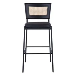 Bar Stools & Counter Height Stools-Kirkland's Home Vegan Leather And Rattan Bar Stools, Set Of 2 Black/Tan