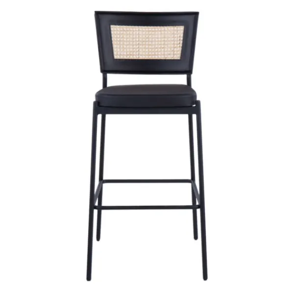 Bar Stools & Counter Height Stools-Kirkland's Home Vegan Leather And Rattan Bar Stools, Set Of 2 Black/Tan