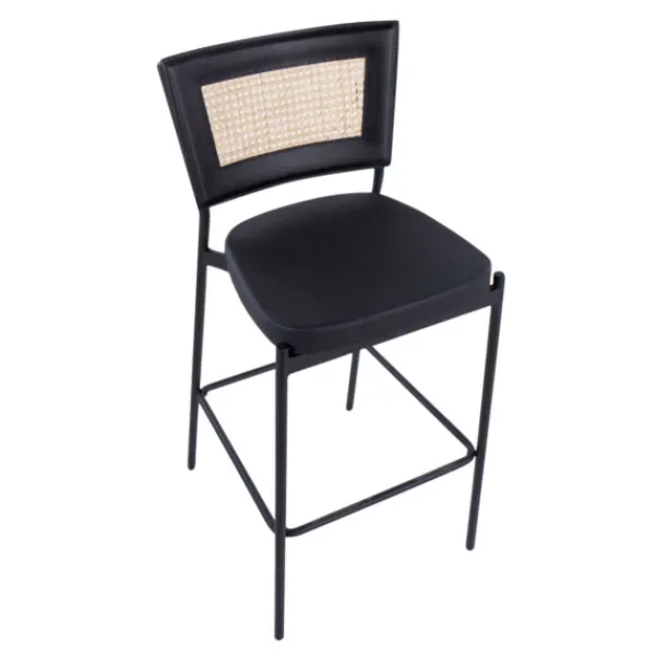 Bar Stools & Counter Height Stools-Kirkland's Home Vegan Leather And Rattan Bar Stools, Set Of 2 Black/Tan
