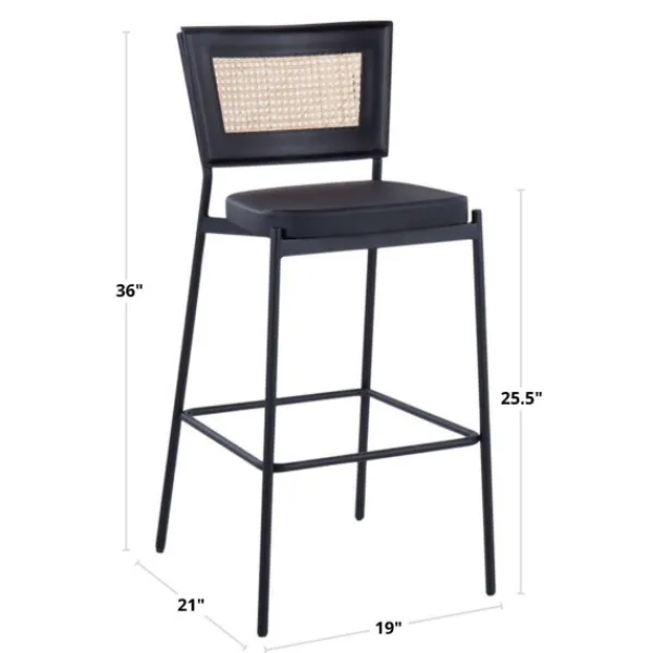 Bar Stools & Counter Height Stools-Kirkland's Home Vegan Leather And Rattan Bar Stools, Set Of 2 Black/Tan