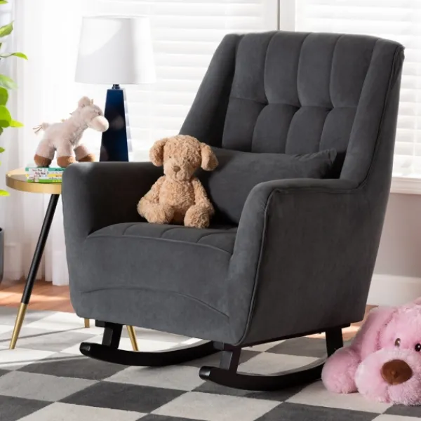 Accent Chairs-Kirkland's Home Velvet Biscuit Tufted Rocking Chair Gray