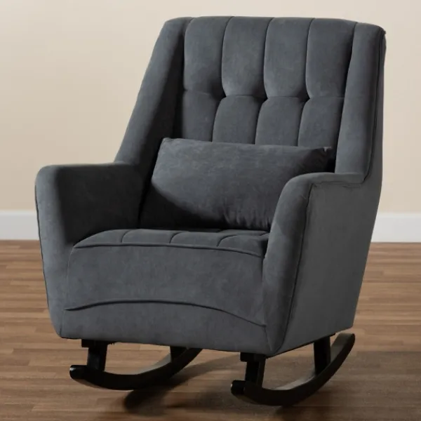 Accent Chairs-Kirkland's Home Velvet Biscuit Tufted Rocking Chair Gray