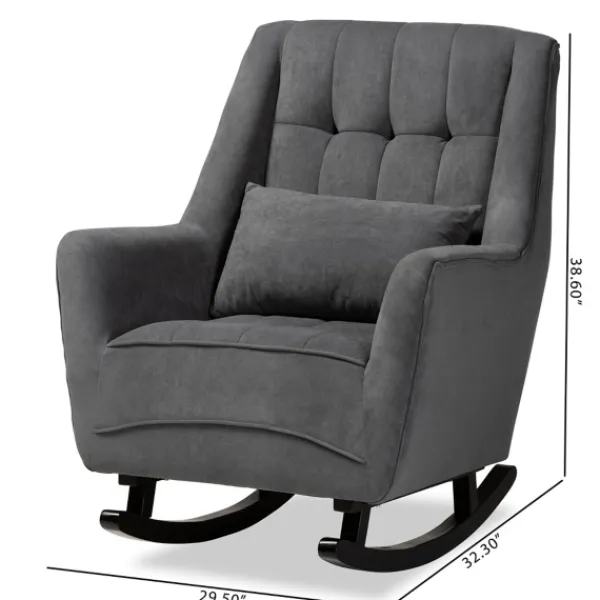 Accent Chairs-Kirkland's Home Velvet Biscuit Tufted Rocking Chair Gray