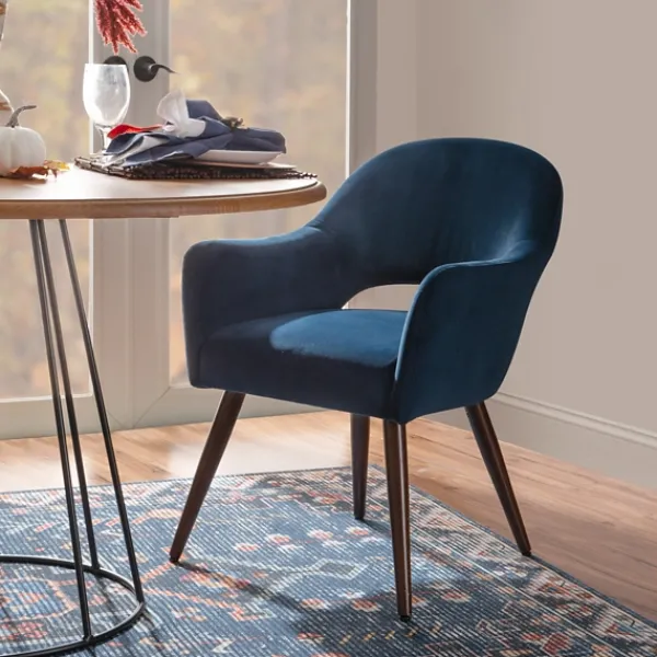 Dining Chairs-Kirkland's Home Velvet Curved Open Back Dining Chair Blue