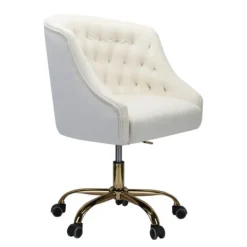 Office Furniture-Kirkland's Home Velvet Tufted Golden Leg Swivel Office Chair Ivory