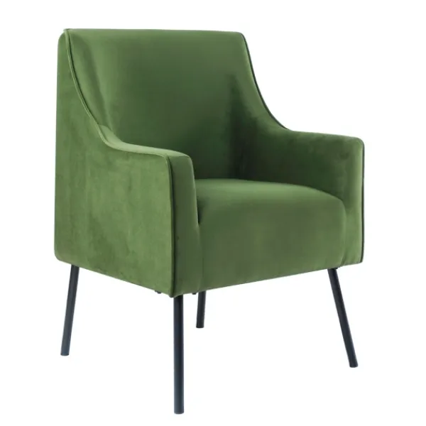Accent Chairs-Kirkland's Home Velvet Upholstered Black Legs Accent Chair Green