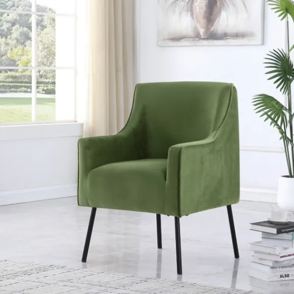 Accent Chairs-Kirkland's Home Velvet Upholstered Black Legs Accent Chair Green