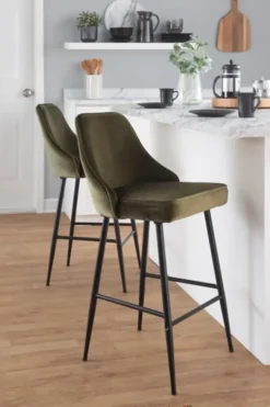 Bar Stools & Counter Height Stools-Kirkland's Home Velvet Upholstered Counter Stools, Set Of 2 Green