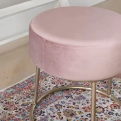 Benches & Ottomans-Kirkland's Home Velvet Upholstered Vanity Stool Pink